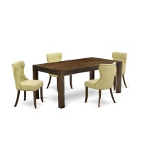 East West Furniture Lmsi5-77-37 5-Piece Dining Table Set- 4 Mid Century Dining Chairs With Limelight Linen Fabric Seat And Button Tufted Chair Back - Rectangular Table Top & Wooden 4 Legs - Distressed