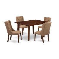 East West Furniture Mlfo5-Mah-47 5-Piece Dinette Set Includes 1 Butterfly Leaf Rectangular Kitchen Table And 4 Light Sable Linen Fabric Parson Dining Chairs With Button Tufted Back - Mahogany Finish
