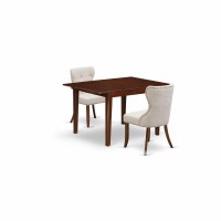 East-West Furniture Mlsi3-Mah-35 - A Dining Set Of Two Amazing Parson Chairs Using Linen Fabric Doeskin Color And A Wonderful 12 Butterfly Leaf Rectangle Dining Table In Mahogany Finish