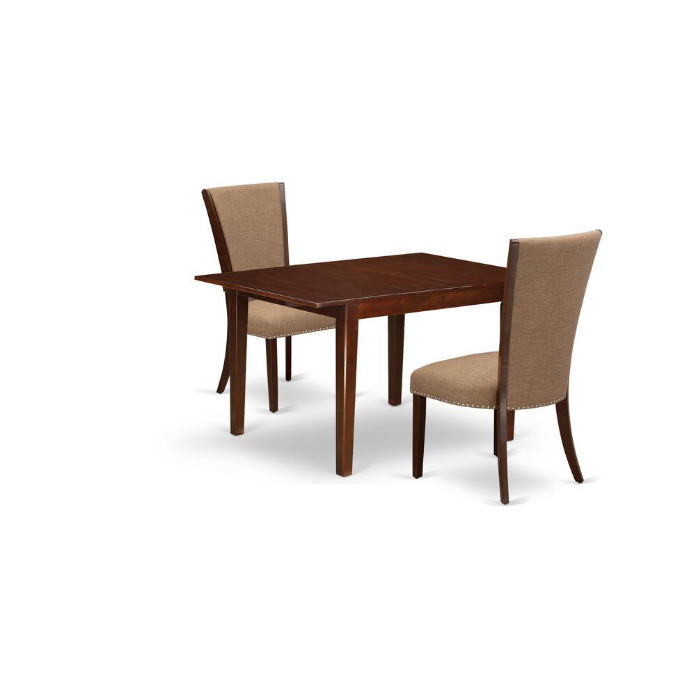 East-West Furniture Mlve3-Mah-47 - A Kitchen Dining Table Set Of Two Fantastic Kitchen Chairs Using Linen Fabric Light Sable Color And An Attractive 12 Butterfly Leaf Rectangle Kitchen Table In Mahog