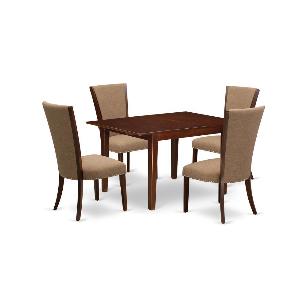 East-West Furniture Mlve5-Mah-47 - A Dinette Set Of 4 Fantastic Parson Dining Chairs With Linen Fabric Light Sable Color And A Gorgeous Dinner Table With Mahogany Finish