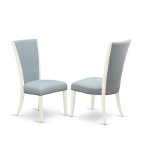 East-West Furniture Mzve3-Lwh-15 - A Dinette Set Of Two Wonderful Indoor Dining Chairs With Linen Fabric Baby Blue Color And A Fantastic Drop Leaf Rectangle Kitchen Table With Linen White Color