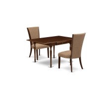 East-West Furniture Mzve3-Mah-47 - A Kitchen Table Set Of Two Great Dining Room Chairs With Linen Fabric Light Sable Color And An Attractive Drop Leaf Rectangle Wooden Table With Mahogany Finish