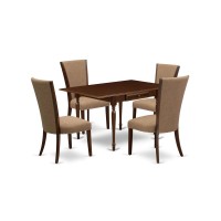 East-West Furniture Mzve5-Mah-47 - A Wooden Dining Table Set Of 4 Fantastic Kitchen Chairs Using Linen Fabric Light Sable Color And A Fantastic Drop Leaf Rectangle Wooden Table With Mahogany Finish