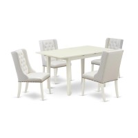 East West Furniture Nffo5-Lwh-44 5-Piece Dinette Set Includes 1 Butterfly Leaf Dining Table And 4 Light Grey Linen Fabric Parson Chairs With Button Tufted Back - Linen White Finish