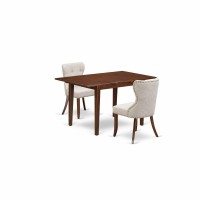 East-West Furniture Nfsi3-Mah-35 - A Wooden Dining Table Set Of Two Amazing Indoor Dining Chairs With Linen Fabric Doeskin Color And An Attractive Mid-Century Dining Table With Mahogany Finish
