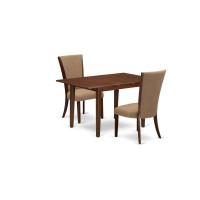 East-West Furniture Nfve3-Mah-47 - A Wooden Dining Table Set Of 2 Great Parson Chairs With Linen Fabric Light Sable Color And A Lovely 12 Butterfly Leaf Rectangle Dining Table With Mahogany Finish