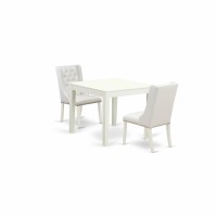 East West Furniture Oxfo3-Lwh-44 3-Pc Kitchen Dining Room Set Includes 1 Modern Kitchen Table And 2 Light Grey Linen Fabric Mid Century Dining Chairs With Button Tufted Back - Linen White Finish