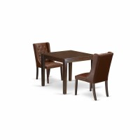 East West Furniture Oxfo3-Mah-46 3-Piece Dining Room Table Set Includes 1 Wood Dining Table And 2 Brown Linen Fabric Upholstered Dining Chairs With Button Tufted Back - Mahogany Finish