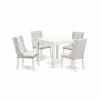 East West Furniture Oxfo5-Lwh-44 5-Piece Dining Table Set Includes 1 Kitchen Dining Table And 4 Light Grey Linen Fabric Parson Chairs With Button Tufted Back - Linen White Finish