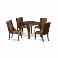 East West Furniture Oxfo5-Mah-46 5-Piece Kitchen Room Table Set Includes 1 Dining Table With Square Table Top And 4 Brown Linen Fabric Dining Chairs Button Tufted - Mahogany Finish