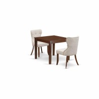 East-West Furniture Oxsi3-Mah-35 - A Dining Room Table Set Of 2 Excellent Kitchen Dining Chairs With Linen Fabric Doeskin Color And A Beautiful Wood Kitchen Table In Mahogany Finish