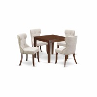 East-West Furniture Oxsi5-Mah-35 - A Kitchen Table Set Of 4 Wonderful Indoor Dining Chairs Using Linen Fabric Doeskin Color And A Gorgeous Square Kitchen Table With Mahogany Finish