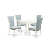 East-West Furniture Oxve5-Lwh-15 - A Dining Table Set Of 4 Fantastic Dining Room Chairs With Linen Fabric Baby Blue Color And A Lovely Square Dining Room Table With Linen White Color