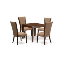 East-West Furniture Oxve5-Mah-47 - A Modern Dining Table Set Of 4 Wonderful Kitchen Dining Chairs With Linen Fabric Light Sable Color And A Lovely Dinner Table With Mahogany Finish