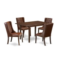 East West Furniture Psfo5-Mah-46 5-Piece Kitchen Dining Room Set Includes 1 Butterfly Leaf Dining Room Table And 4 Brown Linen Fabric Kitchen Chairs With Button Tufted Back - Mahogany Finish