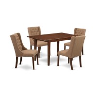 East West Furniture Psfo5-Mah-47 5-Pc Modern Dining Set Includes 1 Butterfly Leaf Dining Table And 4 Light Sable Linen Fabric Kitchen Chairs With Button Tufted Back - Mahogany Finish
