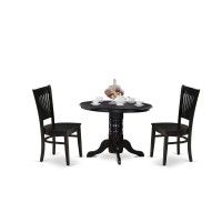 East West Furniture - Shva3-Blk-W - 3-Piece Modern Dining Table Set- 2 Modern Chair And Kitchen Dining Table - Wooden Seat And Slatted Chair Back - Black Finish