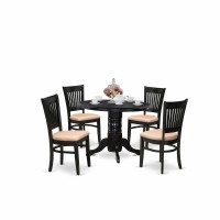 East West Furniture - Shva5-Blk-C - 5-Pc Kitchen Dining Set- 4 Modern Dining Room Chair And Round Kitchen Table - Linen Fabric Seat And Slatted Chair Back - Black Finish