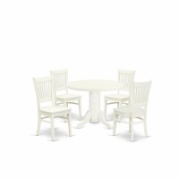 East West Furniture - Dlva5-Lwh-W - 5-Pc Dining Room Table Set- 4 Dining Chairs And Dining Room Table - Wooden Seat And Slatted Chair Back - Linen White Finish