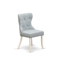 East West Furniture - Set Of 2 - Parson Chairs- Dining Room Chair Includes Linen White Solid Wood Structure With Baby Blue Linen Fabric Seat With Nail Head And Button Tufted Back