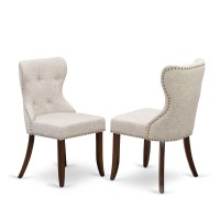 East West Furniture - Set Of 2 - Modern Chairs- Kitchen Chair Includes Mahogany Wood Frame With Doeskin Linen Fabric Seat With Nail Head And Button Tufted Back