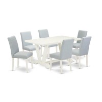 East West Furniture 7-Piece Dinette Set Includes 6 Modern Chairs With Upholstered Seat And High Back And A Rectangular Wooden Dining Table - Linen White Finish