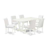 East West Furniture V026Ab264-7 7-Piece Fashionable Kitchen Table Set A Superb Linen White Dining Room Table Top And 6 Excellent Pu Leather Padded Chairs With Stylish Chair Back, Linen White Finish