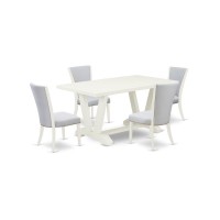 East West Furniture 5-Piece Kitchen Table Set Consists Of 4 Dining Room Chairs With Upholstered Seat And Stylish Back-Rectangular Table - Cement And Wirebrushed Linen White Finish