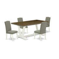 East West Furniture V077En206-5 5-Piece Amazing Dining Table Set A Great Distressed Jacobean Rectangular Table Top And 4 Excellent Linen Fabric Parson Chairs With Nail Heads And Stylish Chair Back, Li