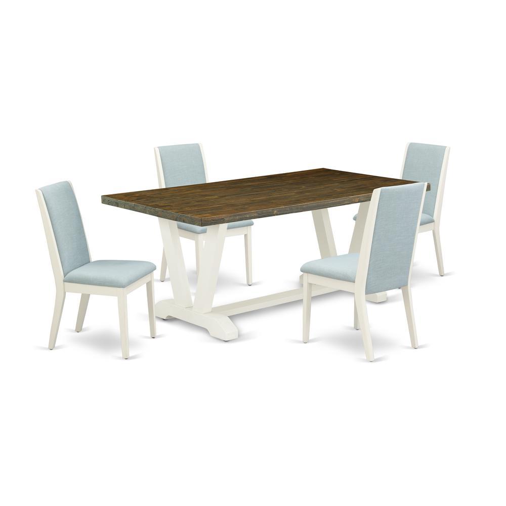 East West Furniture V077La015-5 5Pc Kitchen Table Set Consists Of A Rectangular Table And 4 Parson Dining Chairs With Baby Blue Color Linen Fabric, Medium Size Table With Full Back Chairs, Wirebrushed