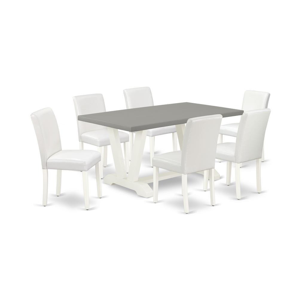East West Furniture V096Ab264-7 7-Piece Modern Rectangular Dining Room Table Set An Excellent Cement Color Modern Dining Table Top And 6 Attractive Pu Leather Parson Chairs With Stylish Chair Back, Li