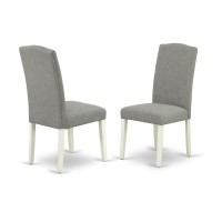 East West Furniture 5-Piece Amazing Dinette Set An Excellent Cement Color Wood Table Top And 4 Stunning Linen Fabric Dining Chairs With Nails Head And Stylish Chair Back, Linen White Finish