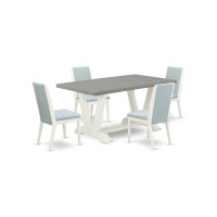 East West Furniture V096La015-5 5-Piece Beautiful Rectangular Dining Room Table Set A Superb Cement Color Kitchen Rectangular Table Top And 4 Stunning Linen Fabric Parson Chairs With Stylish Chair Bac