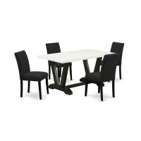 East West Furniture 5-Pc Kitchen Table Set Includes 4 Upholstered Chairs With Upholstered Seat And High Back And A Rectangular Dinner Table - Black Finish