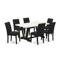 East West Furniture 7-Piece Dining Set Includes 6 Kitchen Chairs With Upholstered Seat And High Back And A Rectangular Kitchen Table - Black Finish