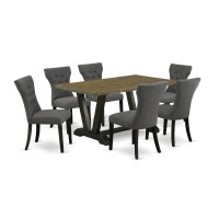 East West Furniture V676Ga650-7 - 7-Piece Dining Room Set - 6 Upholstered Dining Chairs And A Rectangular Table Hardwood Structure