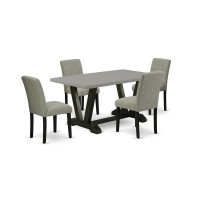East West Furniture V696Ab106-5 5-Pc Dinette Set - 4 Kitchen Chairs And 1 Modern Rectangular Wire Brushed Black Kitchen Table With High Chair Back - Linen White Finish