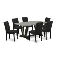 East West Furniture 7-Piece Kitchen Table Set Includes 6 Mid Century Modern Dining Chairs With Upholstered Seat And High Back And A Rectangular Modern Rectangular Dining Table - Black Finish