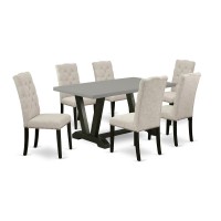 East West Furniture V696El635-7 - 7-Piece Dining Room Set - 6 Parson Chair And A Rectangular Wood Table Solid Wood Frame