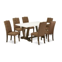 East West Furniture V726El718-7 - 7-Piece Small Dining Table Set - 6 Dining Room Chairs And A Rectangular Dining Table Solid Wood Frame