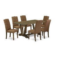 East West Furniture V776El718-7 - 7-Piece Small Dining Table Set - 6 Dining Chairs And A Rectangular Dinner Table Hardwood Structure