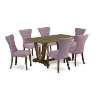 East West Furniture V776Ga740-7 - 7-Piece Small Dining Table Set - 6 Parson Chairs And Dining Room Table Solid Wood Structure