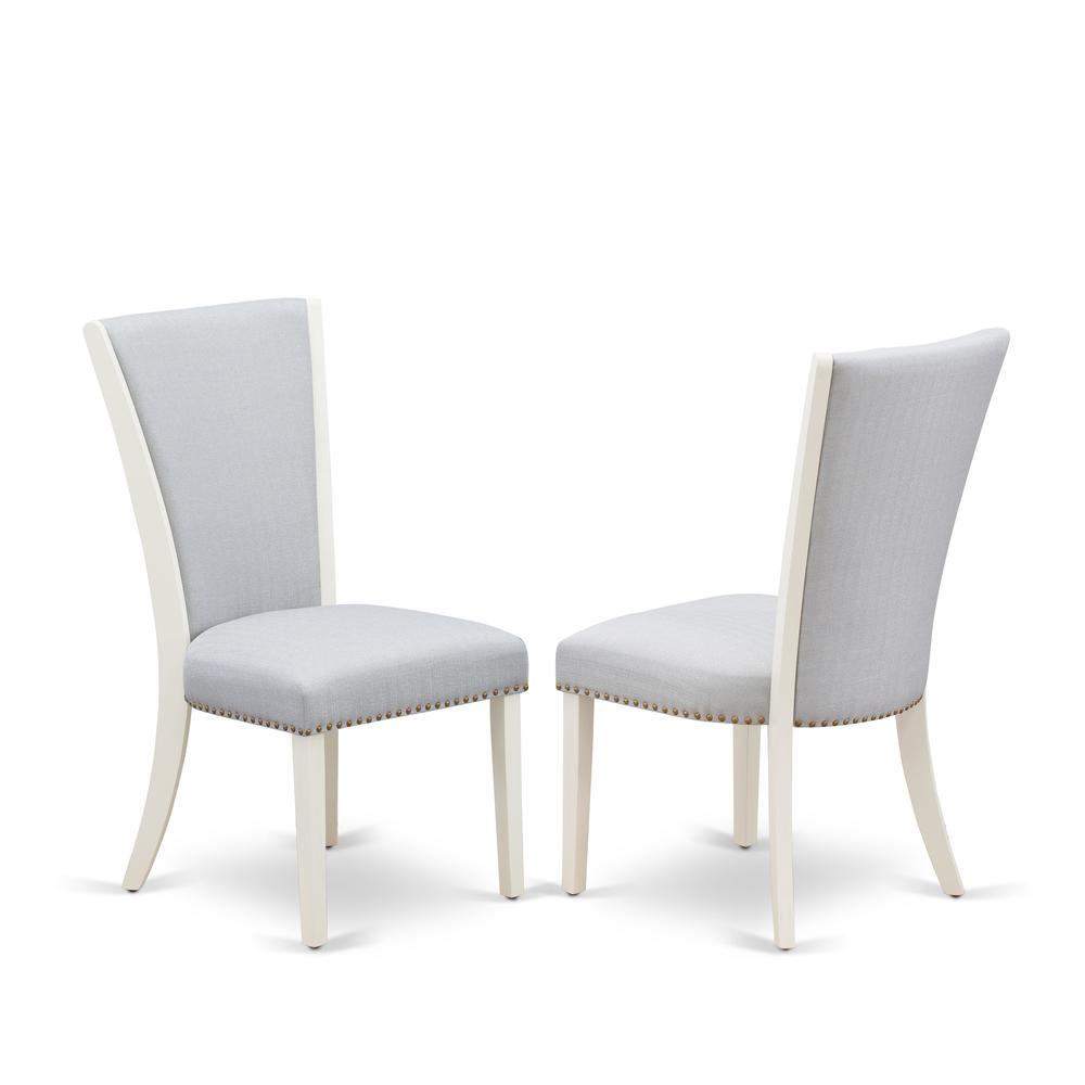 East West Furniture - Set Of 2 - Upholstered Chair- Parson Chairs Includes Linen White Wood Frame With Grey Linen Fabric Seat With Nail Head And Stylish Back