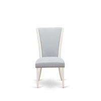 East West Furniture - Set Of 2 - Upholstered Chair- Parson Chairs Includes Linen White Wood Frame With Grey Linen Fabric Seat With Nail Head And Stylish Back