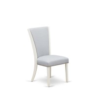 East West Furniture - Set Of 2 - Upholstered Chair- Parson Chairs Includes Linen White Wood Frame With Grey Linen Fabric Seat With Nail Head And Stylish Back