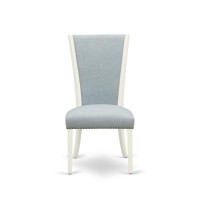 East West Furniture - Set Of 2 - Dining Chair- Upholstered Chair Includes Linen White Hardwood Structure With Baby Blue Linen Fabric Seat With Nail Head And Stylish Back