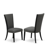 East West Furniture - Set Of 2 - Dining Room Chairs- Wooden Chair Includes Black Wooden Structure With Dark Gotham Grey Linen Fabric Seat With Nail Head And Stylish Back