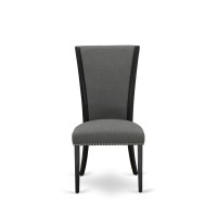 East West Furniture - Set Of 2 - Dining Room Chairs- Wooden Chair Includes Black Wooden Structure With Dark Gotham Grey Linen Fabric Seat With Nail Head And Stylish Back