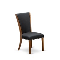 East West Furniture - Set Of 2 - Dinner Chairs- Wooden Dining Chairs Includes Antique Walnut Wooden Frame With Black Linen Fabric Seat With Nail Head And Stylish Back